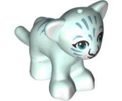 Lion / Tiger, Friends / Elves, Baby Cub with Dark Azure Eyes, White Nose, White Paws and Metallic Blue Stripes Pattern