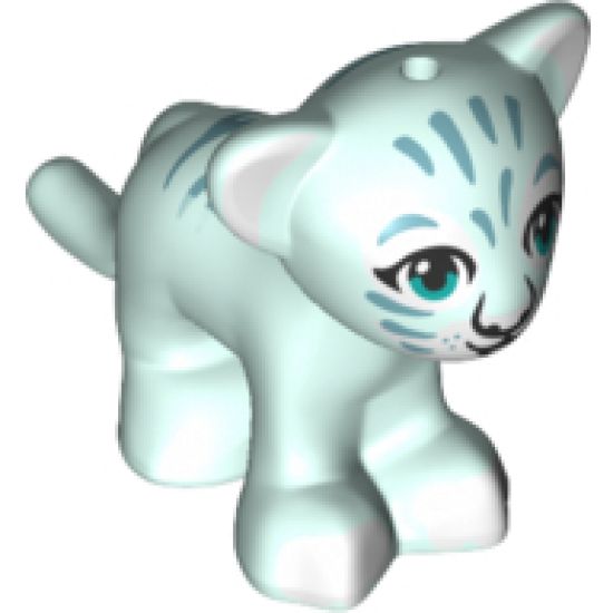 Lion / Tiger, Friends / Elves, Baby Cub with Dark Azure Eyes, White Nose, White Paws and Metallic Blue Stripes Pattern