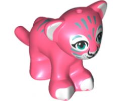 Lion / Tiger, Friends / Elves, Baby Cub with Dark Azure Eyes, White Nose, White Paws and Metallic Blue Stripes Pattern
