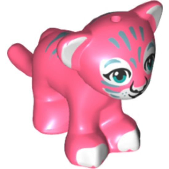Lion / Tiger, Friends / Elves, Baby Cub with Dark Azure Eyes, White Nose, White Paws and Metallic Blue Stripes Pattern