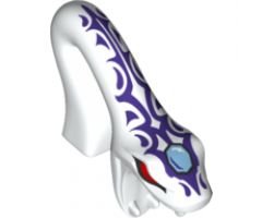 Minifigure, Head, Modified Snake Long Neck with Open Mouth with Red Eyes, Bright Light Blue Gem and Dark Purple Tribal Tattoos Pattern