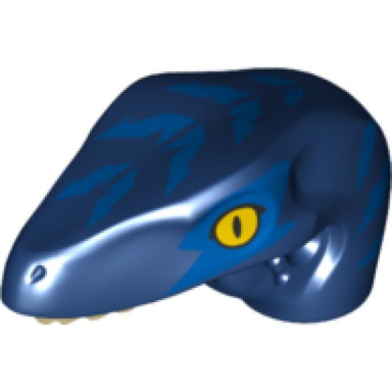 Animal, Body Part Dinosaur Head Raptor with Pin Hole, Tan Teeth and Blue Stripes and Blue Eye Patch Pattern