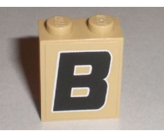 Brick 1 x 2 x 2 with Inside Stud Holder with Black 'B' with White Outline Pattern (Sticker) - Set 8211
