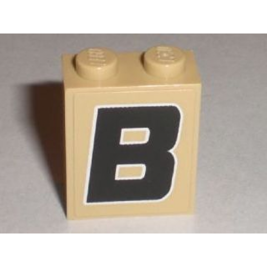 Brick 1 x 2 x 2 with Inside Stud Holder with Black 'B' with White Outline Pattern (Sticker) - Set 8211