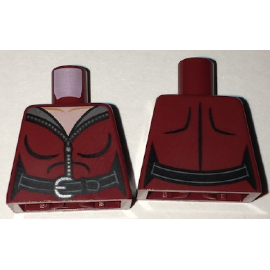 Torso Female Top with Gray Collar, Zipper and Black Belt Front and Back Pattern