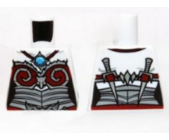 Torso Chima Female Outline with Silver and Dark Red Armor and Blue Round Jewel (Chi) Pattern