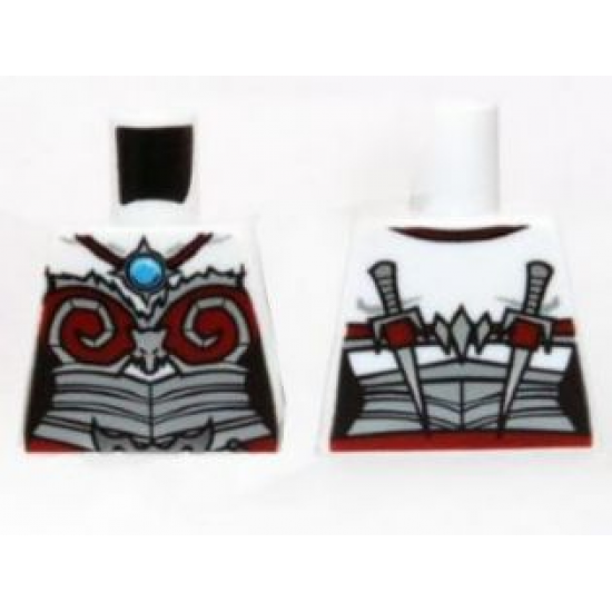 Torso Chima Female Outline with Silver and Dark Red Armor and Blue Round Jewel (Chi) Pattern