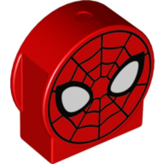Duplo, Brick 1 x 3 x 2 Round Top, Cut Away Sides with Spider-Man Face Pattern