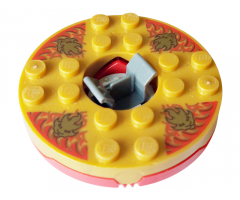 Turntable 6 x 6 x 1 1/3 Round Base with Pearl Gold Top with Gold Faces on Red Pattern (Ninjago Spinner)
