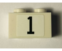 Brick 1 x 2 with Black '1' on White Background Serif Font Pattern (Sticker) - Set 40194