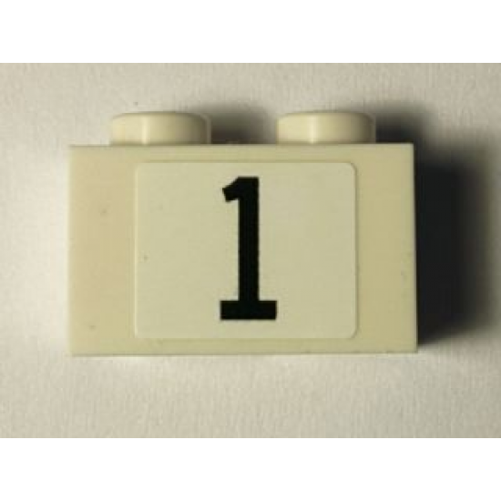 Brick 1 x 2 with Black '1' on White Background Serif Font Pattern (Sticker) - Set 40194