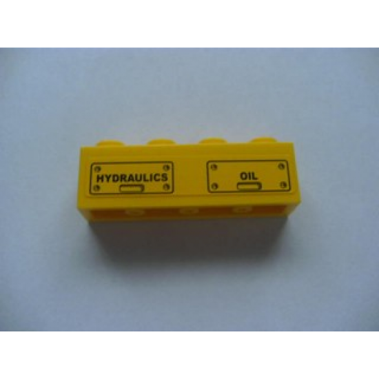 Brick 1 x 4 with 'HYDRAULICS' and 'OIL' and Bolts Pattern (Sticker) - Set 7633