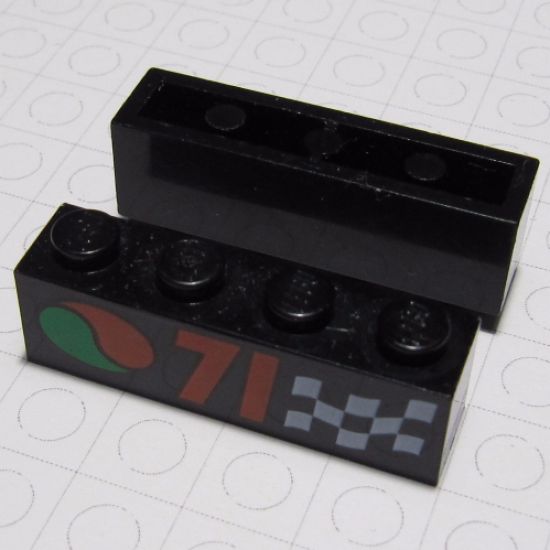 Brick 1 x 4 with '71', Checkered Flag, and Octan Logo Pattern