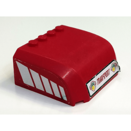 Windscreen 5 x 6 x 2 Curved Top Canopy with 4 Studs with Red 'TRANSPORT' on Front and White Stripes Pattern on Both Sides (Stickers) - Set 7747