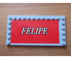 Tile, Modified 6 x 12 with Studs on Edges with White 'FELIPE' on Red Background Pattern (Sticker) - Set 8144
