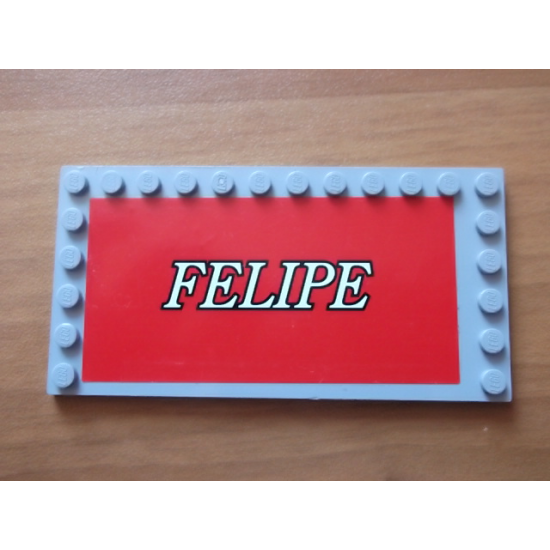 Tile, Modified 6 x 12 with Studs on Edges with White 'FELIPE' on Red Background Pattern (Sticker) - Set 8144