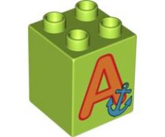 Duplo, Brick 2 x 2 x 2 with Letter A and Anchor Pattern