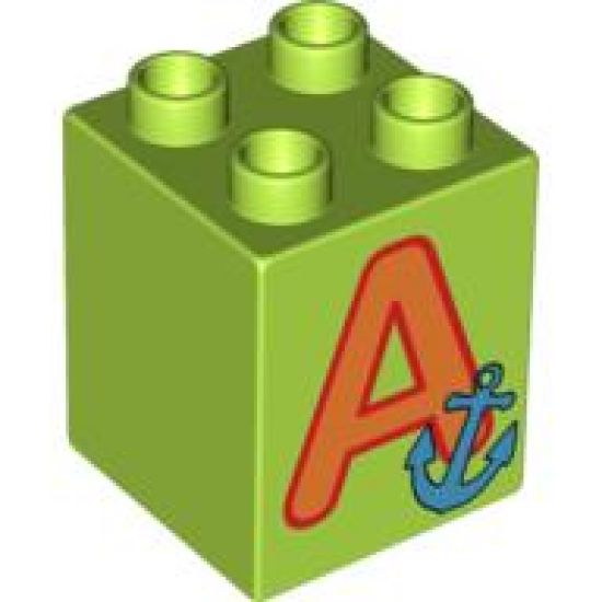 Duplo, Brick 2 x 2 x 2 with Letter A and Anchor Pattern