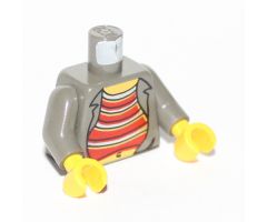 Torso Adventurers Desert Red and Silver Striped Undershirt and Navel Pattern / Dark Gray Arms / Yellow Hands
