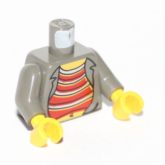 Torso Adventurers Desert Red and Silver Striped Undershirt and Navel Pattern / Dark Gray Arms / Yellow Hands