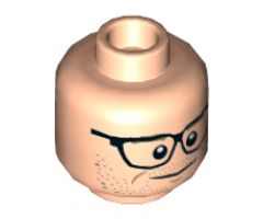Minifigure, Head Dual Sided Black Glasses, Dark Tan Eyebrows, Stubble Beard, Smile / Red Eyes, Angry Pattern (Kevin Beckman) - Hollow Stud