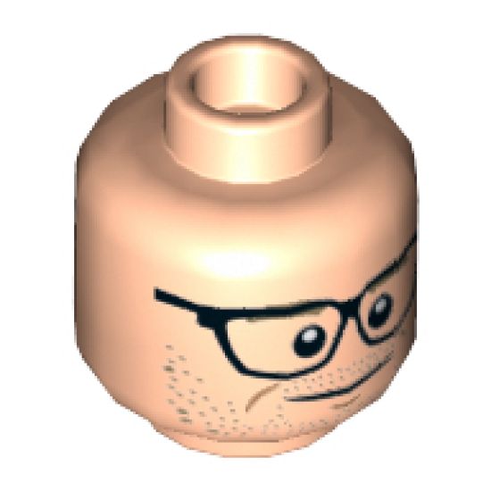 Minifigure, Head Dual Sided Black Glasses, Dark Tan Eyebrows, Stubble Beard, Smile / Red Eyes, Angry Pattern (Kevin Beckman) - Hollow Stud
