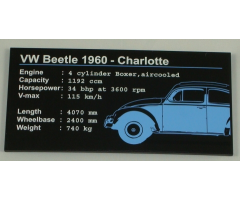 Tile 8 x 16 with Bottom Tubes on Edges with 'VW Beetle 1960 - Charlotte' and Car Specs Pattern (Sticker) - Set 10187