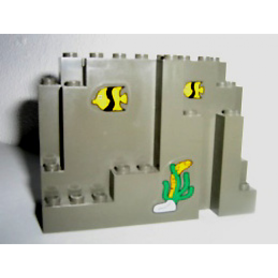 Rock Panel 4 x 10 x 6 Rectangular (BURP) with Fish and Sea Grass Pattern (Stickers) - Set 6558