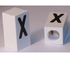 Tile, Modified 1 x 2 x 5/6 with Stud Hole in End and Black 'X' Upper Case Pattern