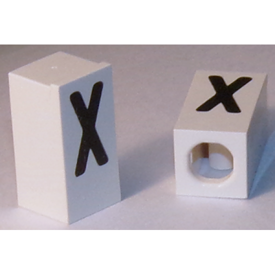 Tile, Modified 1 x 2 x 5/6 with Stud Hole in End and Black 'X' Upper Case Pattern