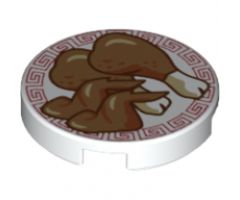 Tile, Round 2 x 2 with Bottom Stud Holder with Medium Nougat Chicken Wings and Legs on Plate with Red Border Pattern