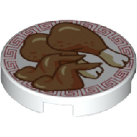 Tile, Round 2 x 2 with Bottom Stud Holder with Medium Nougat Chicken Wings and Legs on Plate with Red Border Pattern