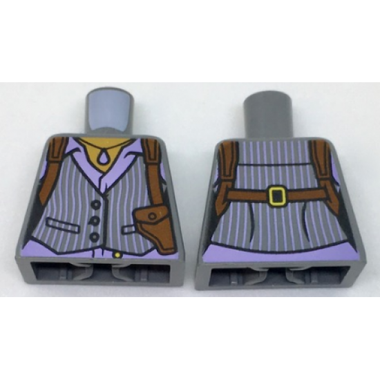 Torso Female Vest with White Pinstripes, Lavender Shirt and Reddish Brown Shoulder Holster Pattern