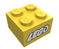 Brick 2 x 2 with Lego Logo Open O Style White with Black Outline Pattern