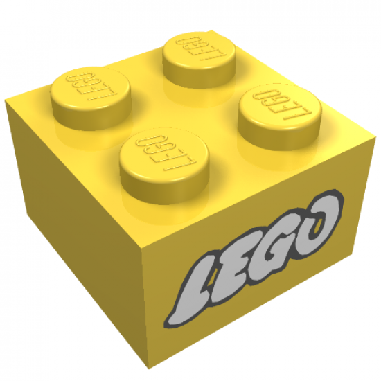 Brick 2 x 2 with Lego Logo Open O Style White with Black Outline Pattern