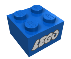 Brick 2 x 2 with Lego Logo Open O Style White with Black Outline Pattern