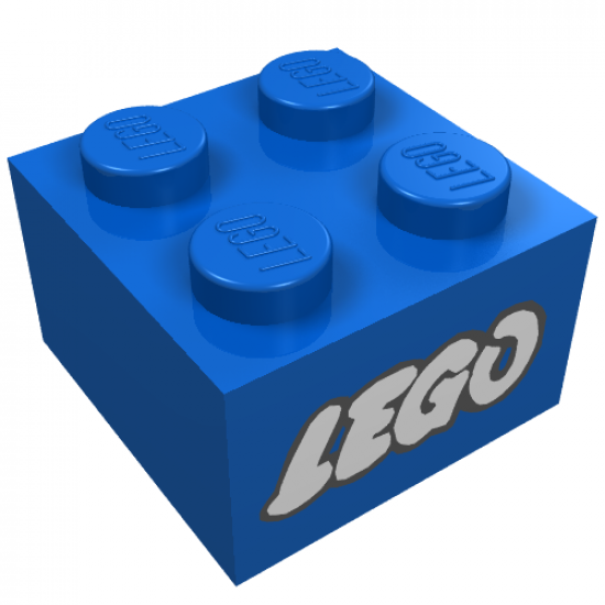 Brick 2 x 2 with Lego Logo Open O Style White with Black Outline Pattern
