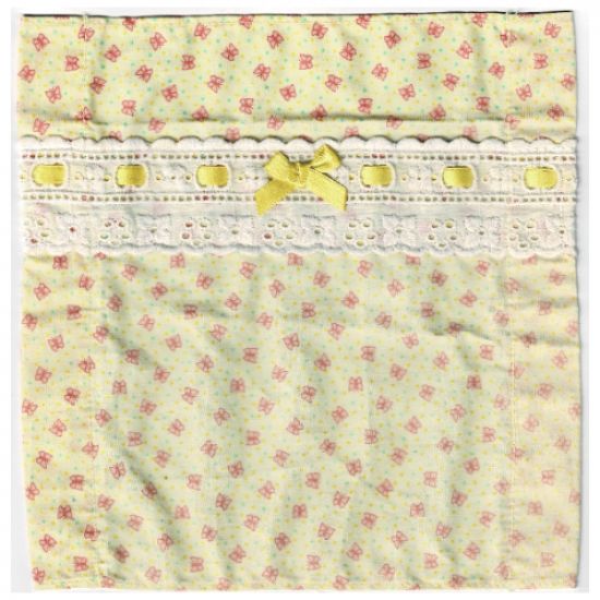 Scala Cloth Bedspread with Lace, Yellow Ribbon Bow, and Red Butterflies Pattern
