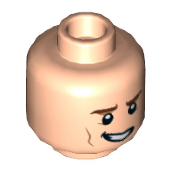 Minifigure, Head Reddish Brown Low Eyebrows, Lopsided Grin, Dark Orange Cheek Lines Pattern - Hollow Stud