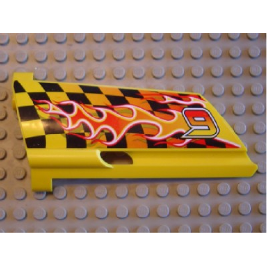 Technic, Panel Fairing #21 Large Long, Small Hole, Side B with '9' and Flame Pattern (Sticker) - Set 8376