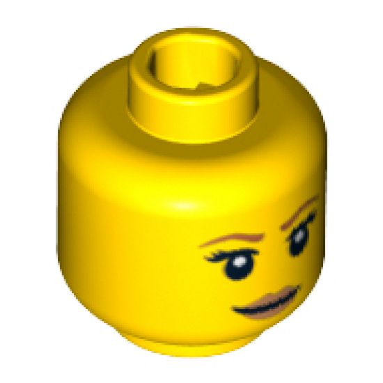 Minifigure, Head Female with Dark Orange Eyebrows, Eyelashes, Dark Tan Lips, Smile Pattern - Blocked Open Stud