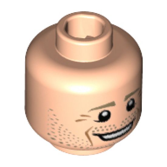 Minifigure, Head Dark Tan Eyebrows, White Pupils, Dark Tan Stubble, Open Smile Pattern (Benedikt Höwedes) - Hollow Stud