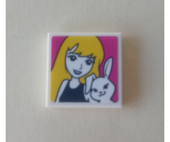 Tile 2 x 2 with Girl and Bunny Photo Pattern (Sticker) - Set 41314