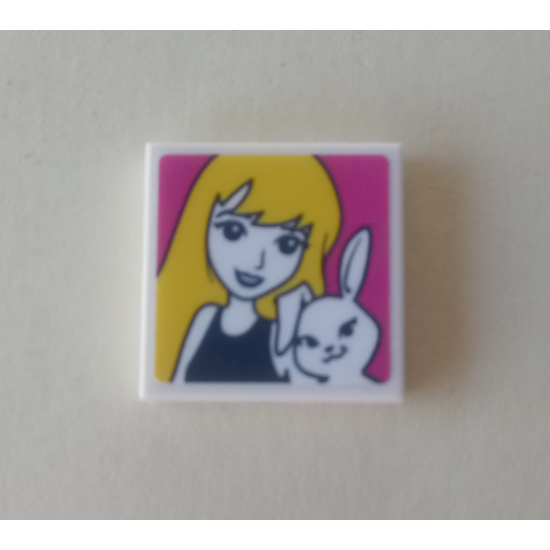 Tile 2 x 2 with Girl and Bunny Photo Pattern (Sticker) - Set 41314