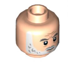 Minifigure, Head Dual Sided Dark Bluish Gray Eyebrows, Moustache, White Beard, Neutral / Scared Pattern - Hollow Stud