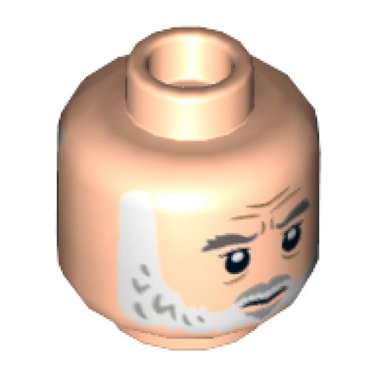 Minifigure, Head Dual Sided Dark Bluish Gray Eyebrows, Moustache, White Beard, Neutral / Scared Pattern - Hollow Stud