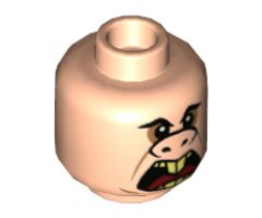 Minifigure, Head Black Eyebrows, Upturned Nose, Small Eyes, Open Mouth Pattern (Underminer) - Hollow Stud