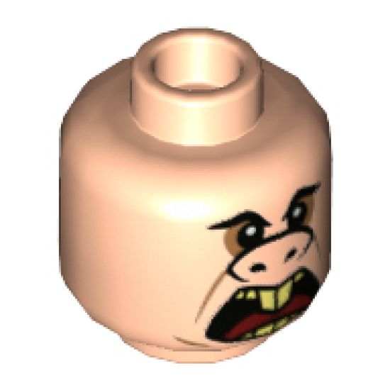 Minifigure, Head Black Eyebrows, Upturned Nose, Small Eyes, Open Mouth Pattern (Underminer) - Hollow Stud
