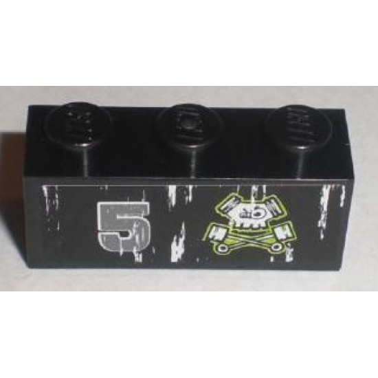 Brick 1 x 3 with Number 5 and Pistons Skull Logo Pattern Model Right (Sticker) - Set 8211