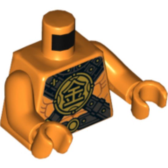 Torso Pearl Dark Gray and Gold Belt and Crossbelt and Chinese Logogram '?' (Gold) Pattern / Orange Arms / Orange Hands